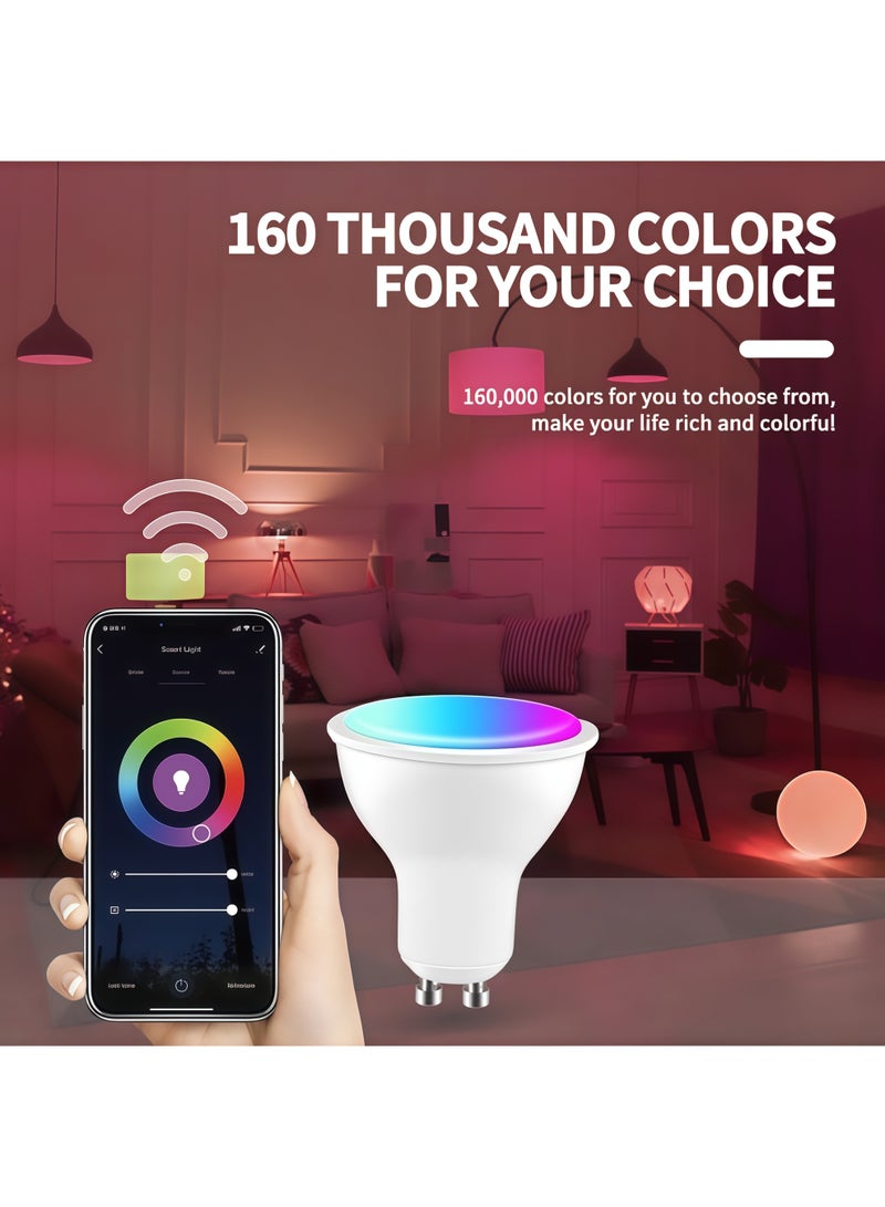 لوريت مصابيح GU10 الذكية، مصابيح LED متغيرة الألوان بتقنية البلوتوث بقدرة 6 وات مع مزامنة الموسيقى، مصابيح LED متغيرة الألوان قابلة للتعتيم RGBCCT، متوافقة مع Alexa وGoogle Home والتحكم الصوتي (عبوة واحدة) - Image 2